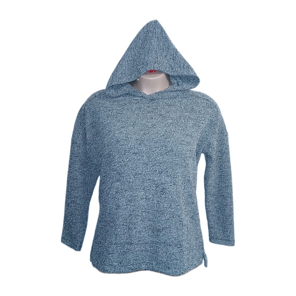 Lou & Grey Women Kangaroo Pocket Hoodie Large Gray Marled Textured Knit Relaxed